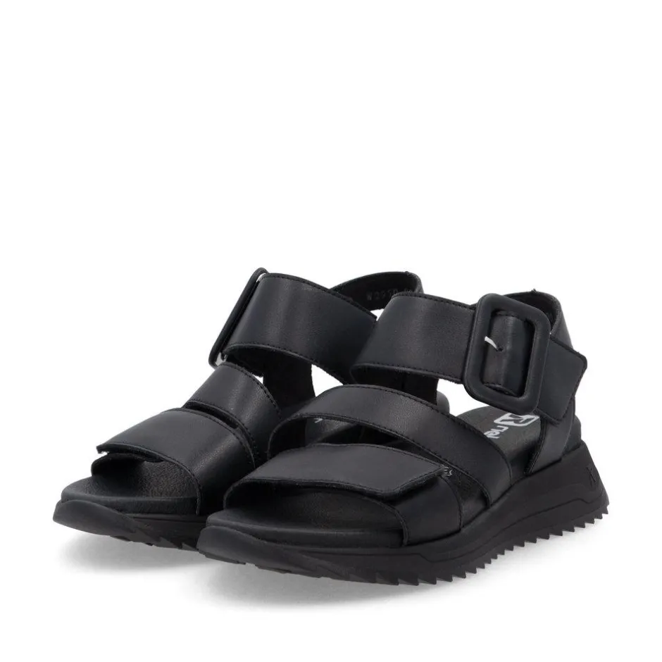 Women Rieker Twin Velcro Strap Sandal - Black Leather