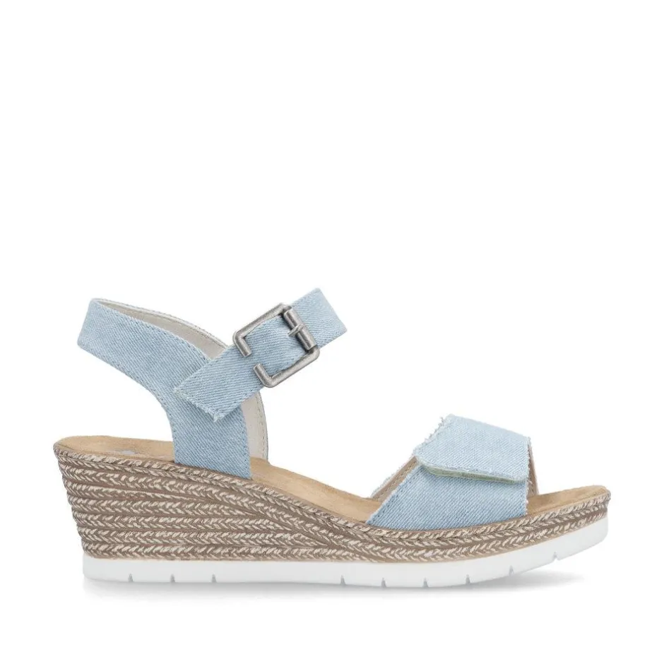 Women Rieker Twin Velcro Strap Wedge Sandal - Denim