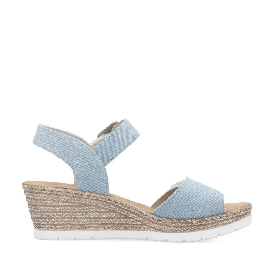 Women Rieker Twin Velcro Strap Wedge Sandal - Denim