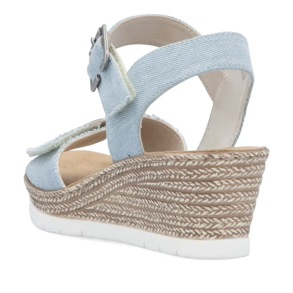 Women Rieker Twin Velcro Strap Wedge Sandal - Denim