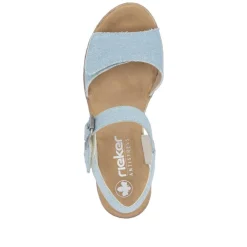 Women Rieker Twin Velcro Strap Wedge Sandal - Denim