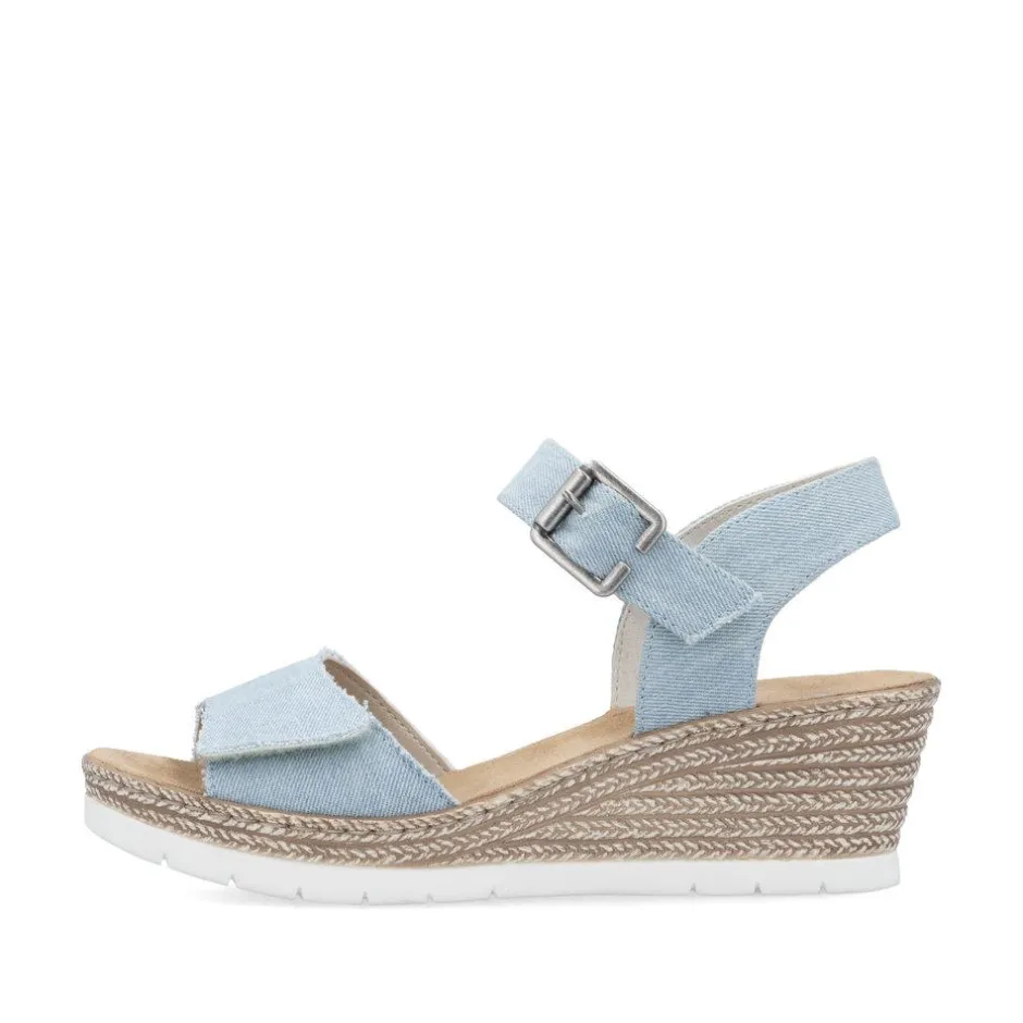 Women Rieker Twin Velcro Strap Wedge Sandal - Denim