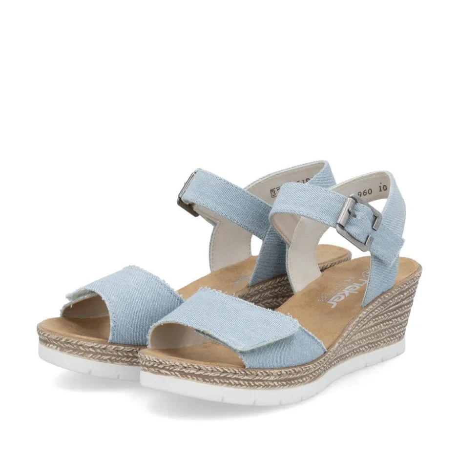 Women Rieker Twin Velcro Strap Wedge Sandal - Denim