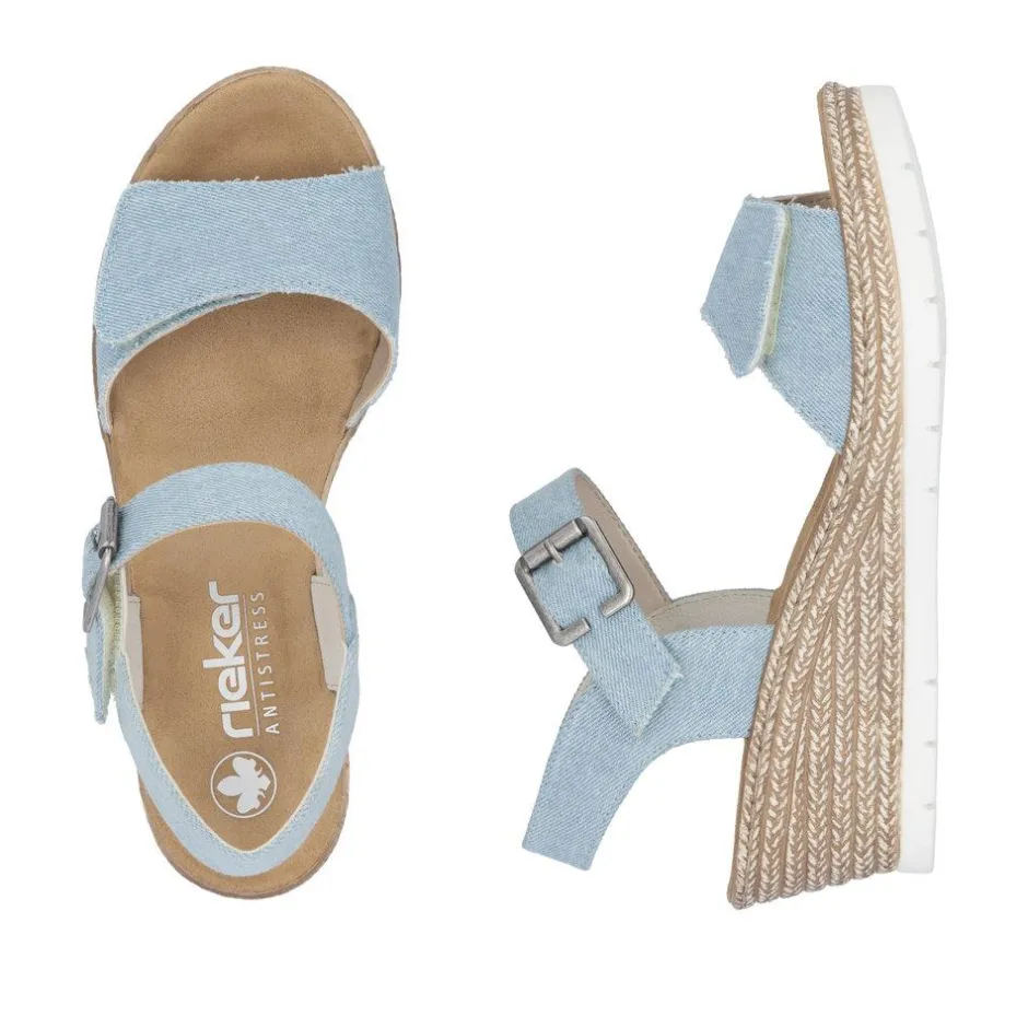 Women Rieker Twin Velcro Strap Wedge Sandal - Denim