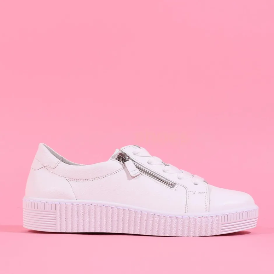 Women Gabor Twin Zip Platform Trainer Wisdom - White Leather