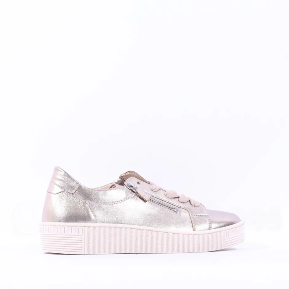 Women Gabor Twin Zip Platform Trainer Wisdom - Metallic Leather