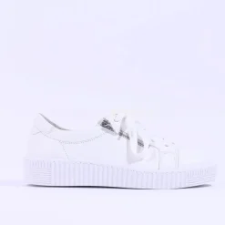 Women Gabor Twin Zip Platform Trainer Wisdom - White Leather