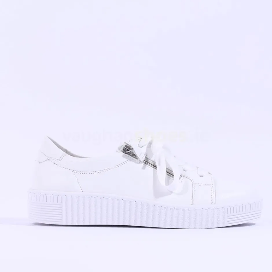 Women Gabor Twin Zip Platform Trainer Wisdom - White Leather
