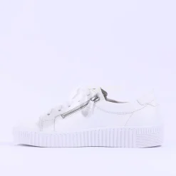 Women Gabor Twin Zip Platform Trainer Wisdom - White Leather
