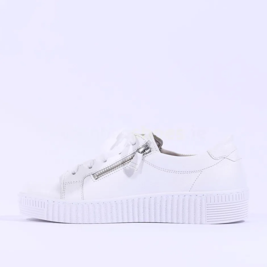 Women Gabor Twin Zip Platform Trainer Wisdom - White Leather