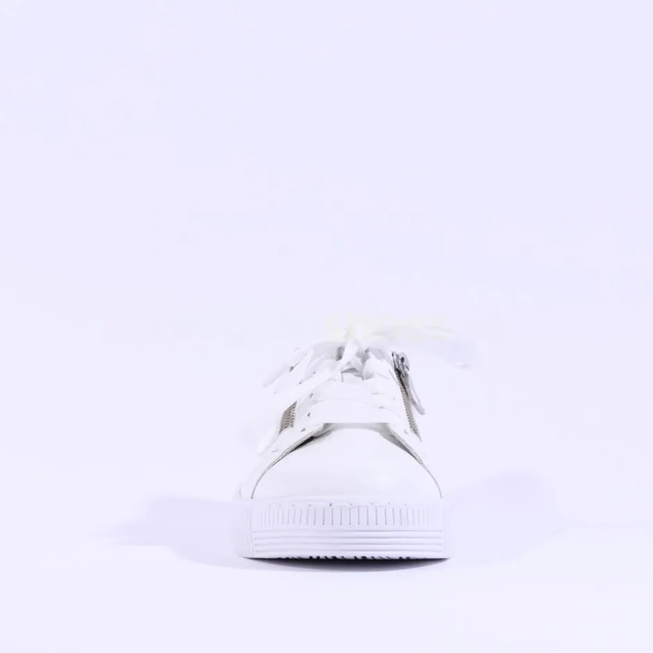 Women Gabor Twin Zip Platform Trainer Wisdom - White Leather