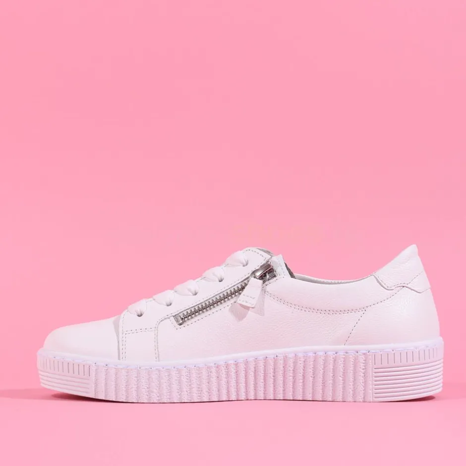Women Gabor Twin Zip Platform Trainer Wisdom - White Leather