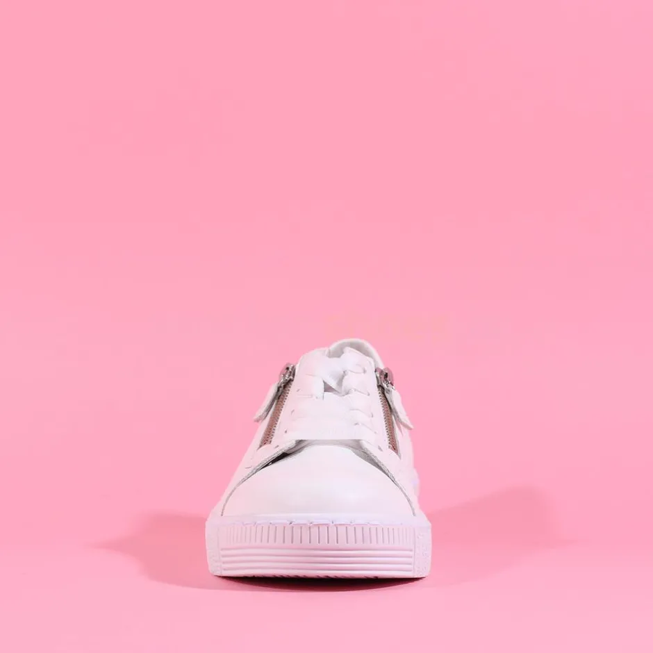 Women Gabor Twin Zip Platform Trainer Wisdom - White Leather
