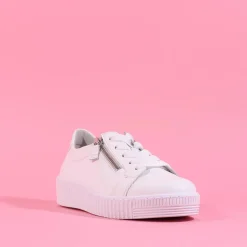 Women Gabor Twin Zip Platform Trainer Wisdom - White Leather