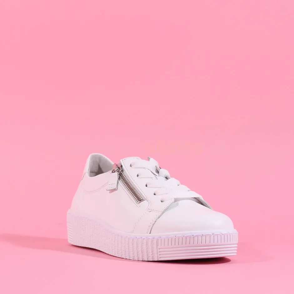 Women Gabor Twin Zip Platform Trainer Wisdom - White Leather