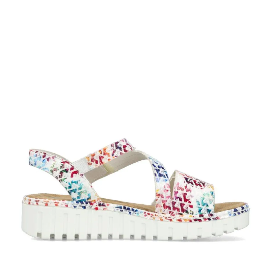 Women Rieker Velcro Cross Strap Wedge Sandal - Mosaic Print