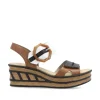 Women Rieker Velcro Strap Wedge Sandal - Tan White Black