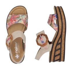 Women Rieker Velcro Strap Wedge Sandal - Taupe Print