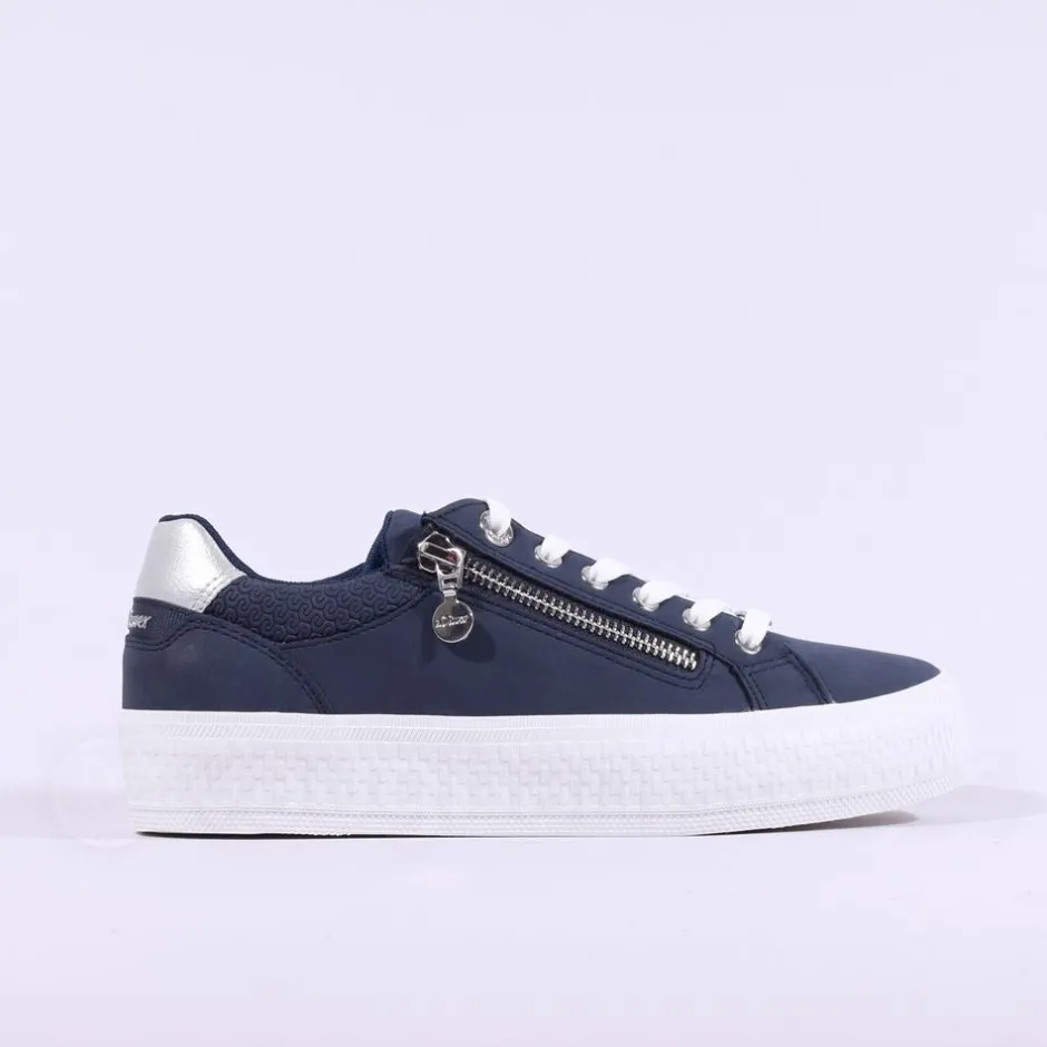 Women S.Oliver Verena Platform Sidezip Trainer - Navy