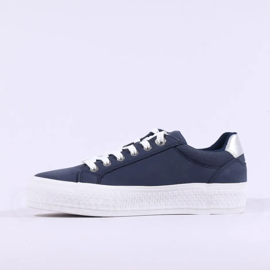 Women S.Oliver Verena Platform Sidezip Trainer - Navy