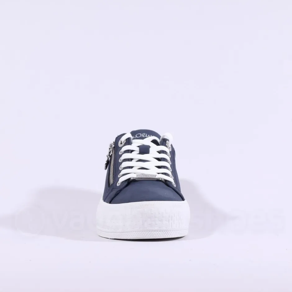 Women S.Oliver Verena Platform Sidezip Trainer - Navy