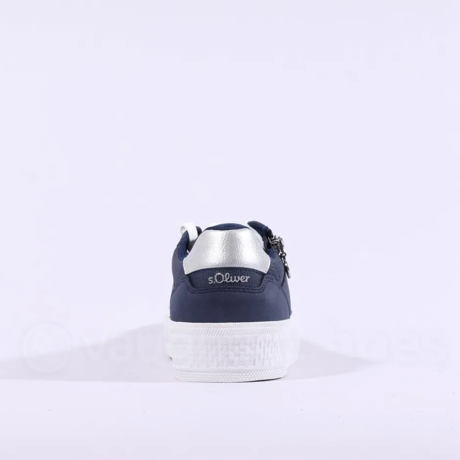 Women S.Oliver Verena Platform Sidezip Trainer - Navy