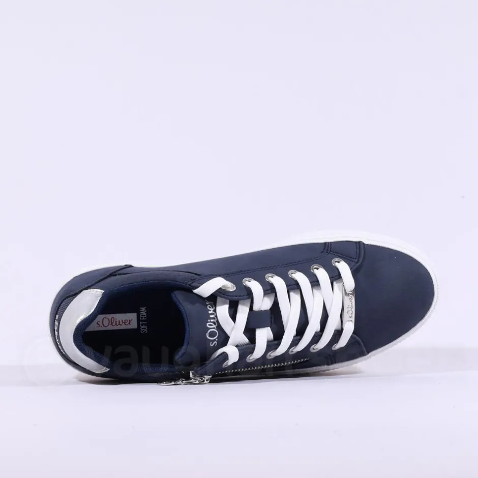 Women S.Oliver Verena Platform Sidezip Trainer - Navy
