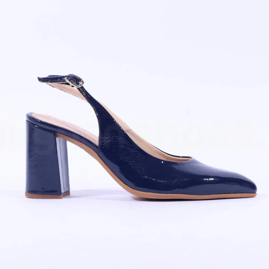 Women Wonders Vilma Slingback Block Heel - Navy Patent