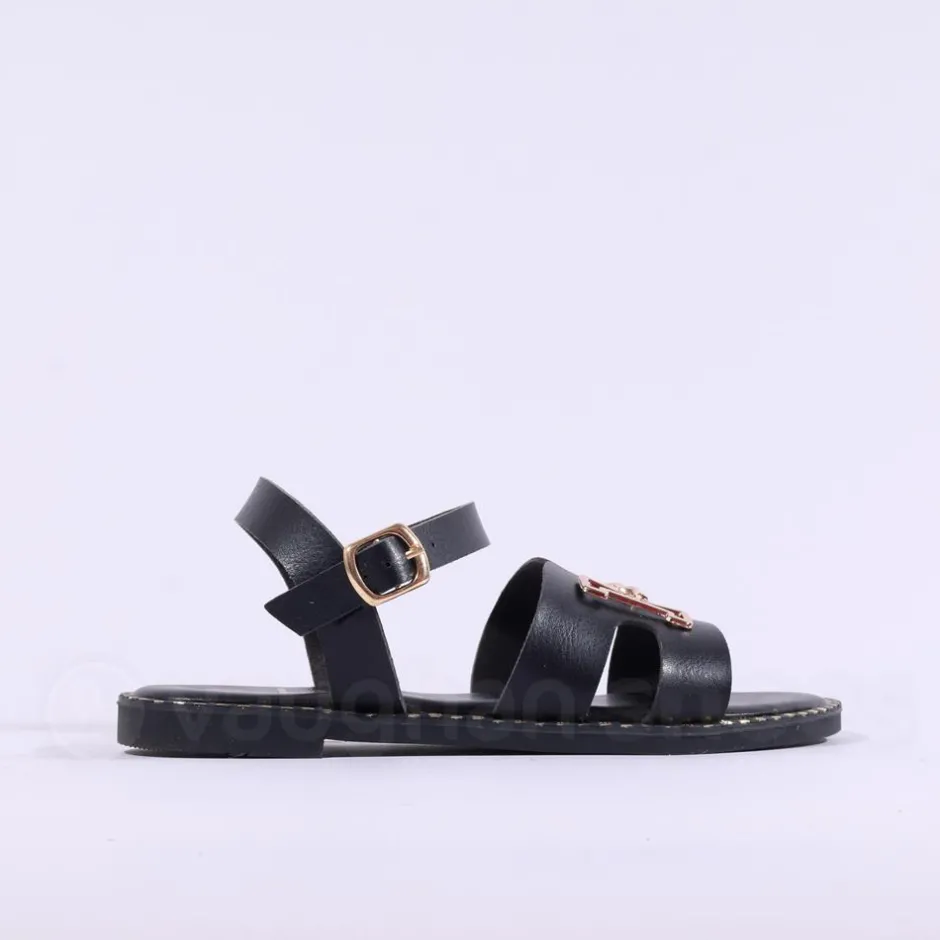 Women Una Healy Viva La Vida Flat H Sandal - Black Gold