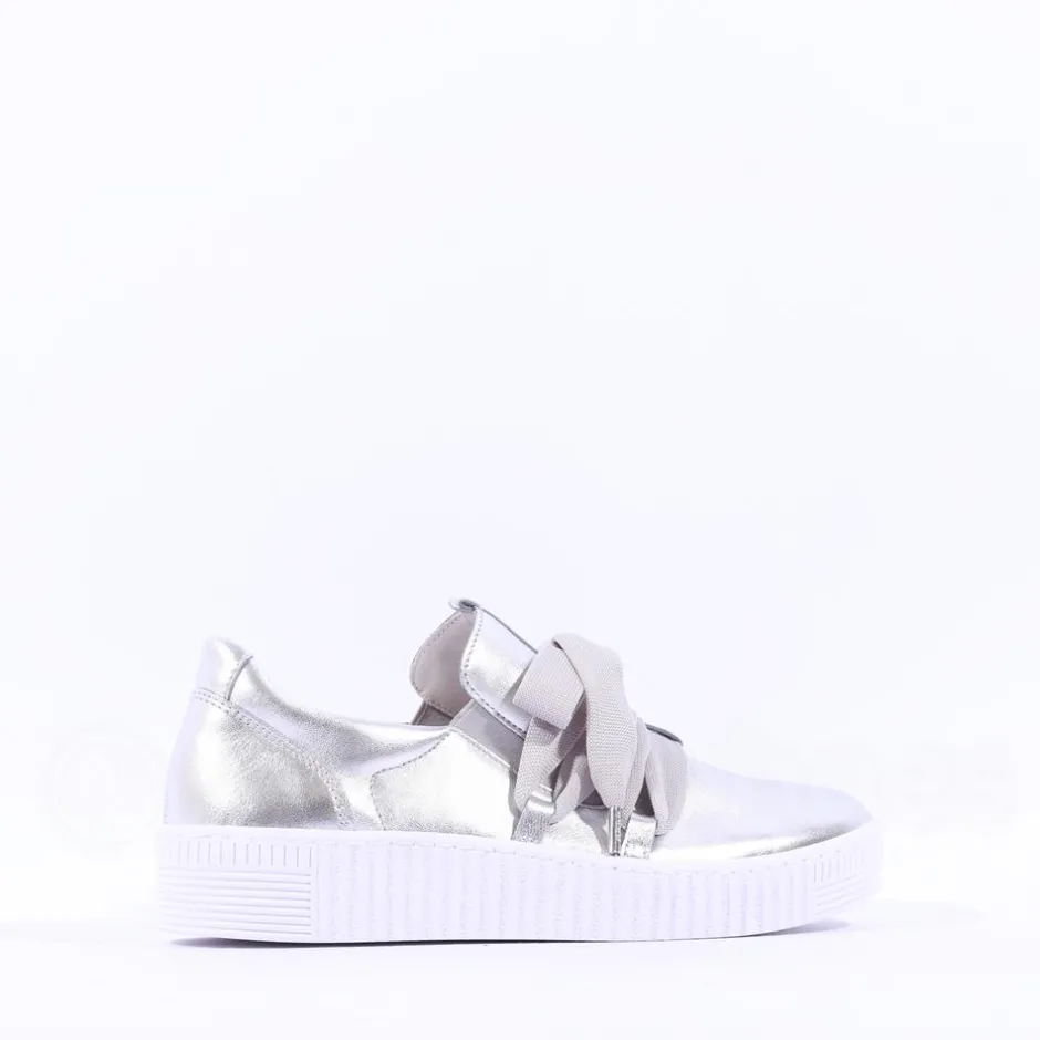 Women Gabor Waltz False Ribbon Lace Trainer - Silver