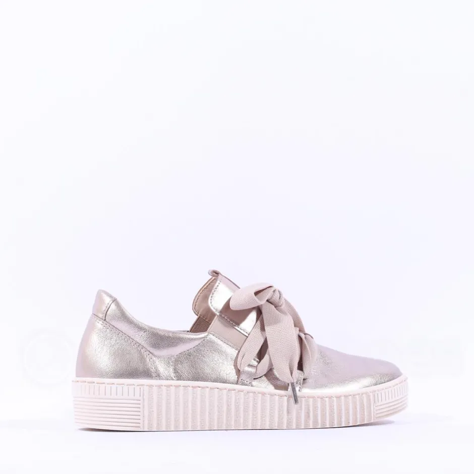 Women Gabor Waltz False Ribbon Lace Trainer - Metallic Leather