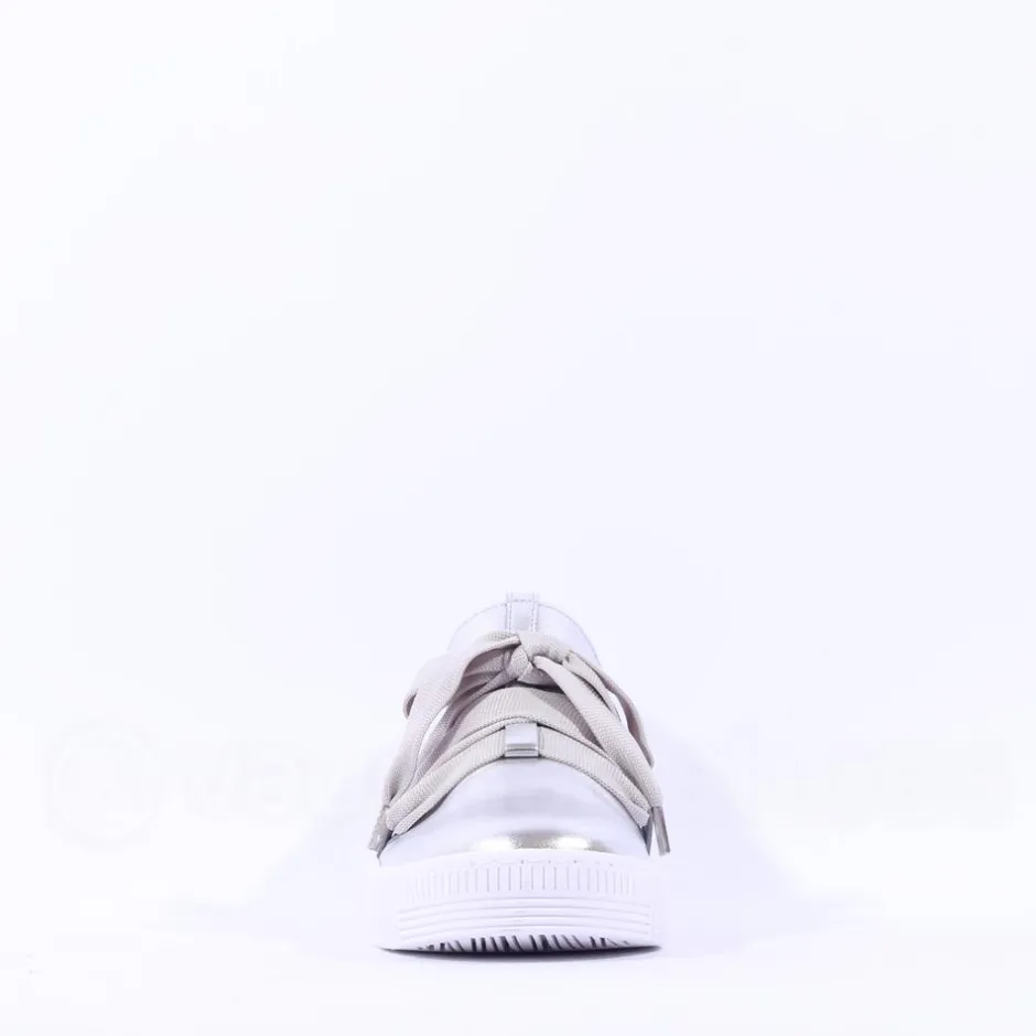 Women Gabor Waltz False Ribbon Lace Trainer - Silver