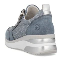 Women Remonte Wedge Laced Trainer Side Zip - Blue Combination