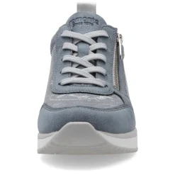 Women Remonte Wedge Laced Trainer Side Zip - Blue Combination