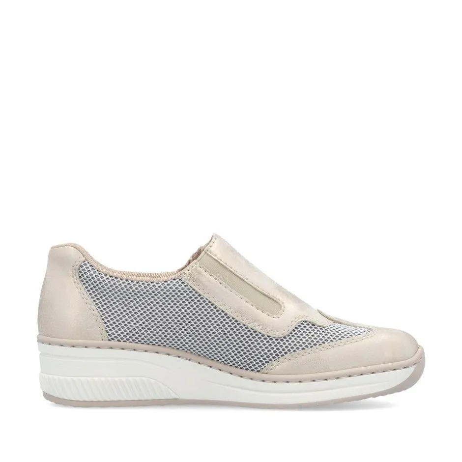 Women Rieker Wedge Mesh Shoe With Side Zip - Beige Metallic