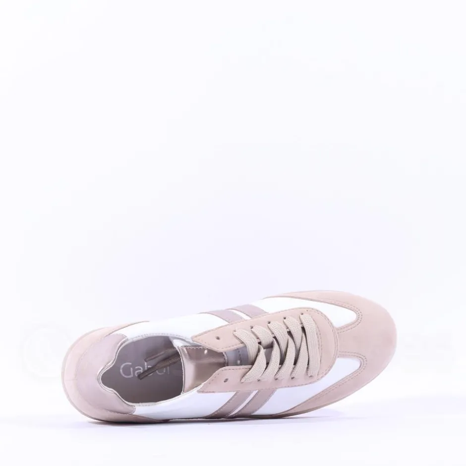 Women Gabor West Gumsole Laced Trainer - White Beige