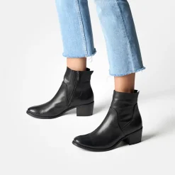 Women Paul Green Western Block Heel Ankle Boot - Black Soft Leather