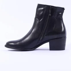 Women Paul Green Western Block Heel Ankle Boot - Black Soft Leather