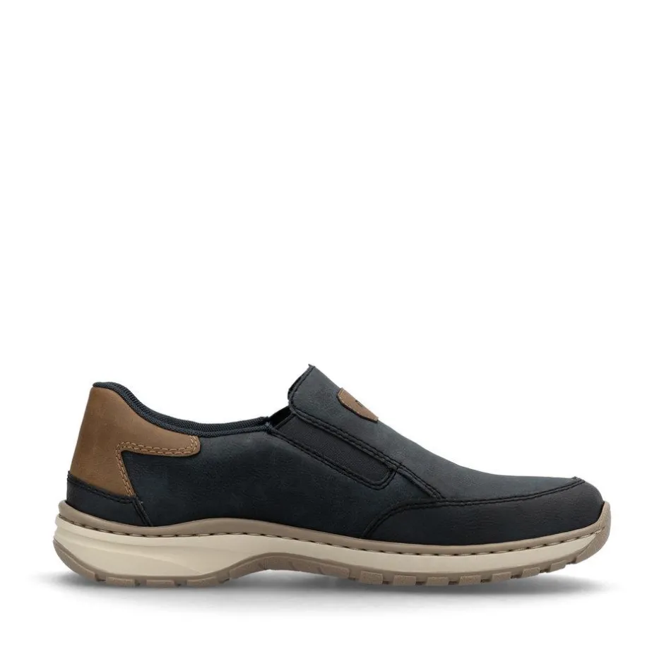 Rieker Men Wide Fit Slip On Shoe - Navy Tan