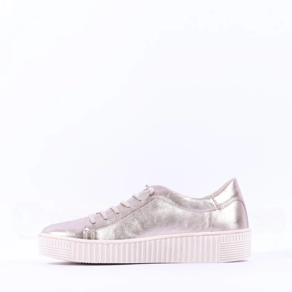 Women Gabor Woodall Elastic Lace Trainer - Metallic Leather