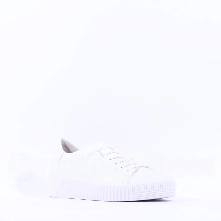 Women Gabor Woodall Elastic Lace Trainer - White Leather
