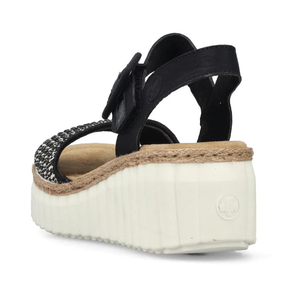 Women Rieker Woven Strap Wedge Sandal - Black Multi