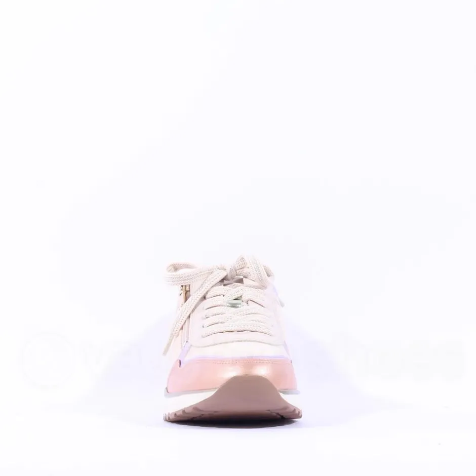 Women Marco Tozzi Yumina Sidezip Wedge Trainer - Cream Combi