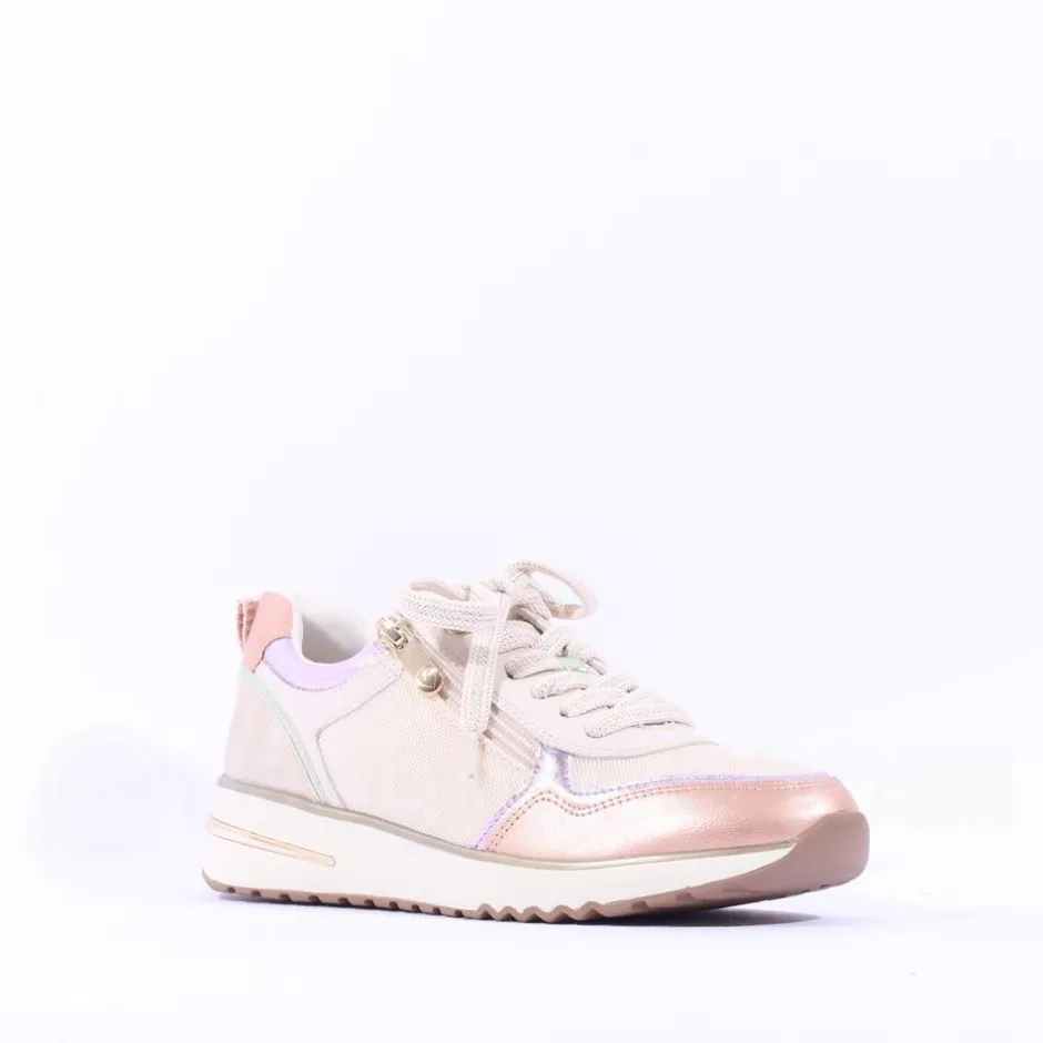 Women Marco Tozzi Yumina Sidezip Wedge Trainer - Cream Combi