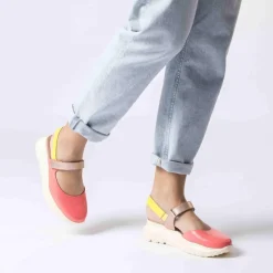 Women Wonders Zaire Velcro Strap Curvy Sandal - Coral Combi